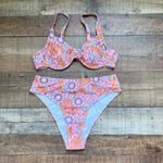 No Brand Orange/Pink Floral Pattern Padded Underwire Bikini Top- Size L (we have matching bottoms)