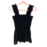 No Brand Black with Ruffle Straps Smocked Peplum Tank- Size L