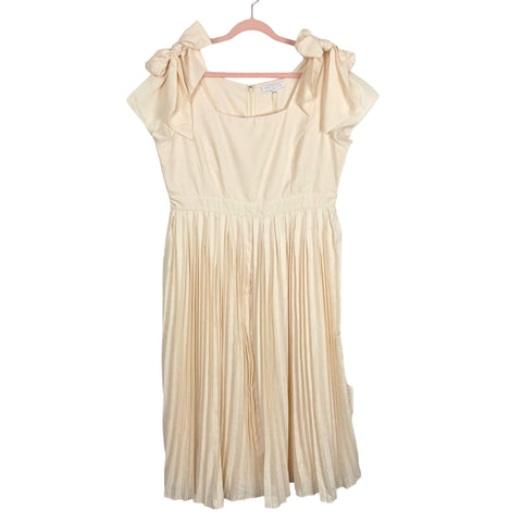 Ivy City Cream Shoulder Bows and Pleated Skirt Midi Dress NWT- Size XXL (see notes)