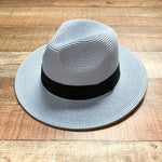 No Brand Light Blue Paper Straw with Black Band Adjustable Fedora Hat