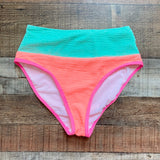 Pink Lily Neon Orange/Mint Color Block Textured High Waisted Bikini Bottoms- Size S (we have matching top)