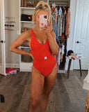No Brand (Amazon) Red Textured Belted Cheeky One Piece- Size S