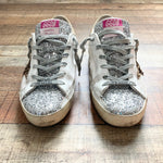 Golden Goose Silver Glitter and Animal Print Fur Super-Star Sneakers- Size 39/US 9
