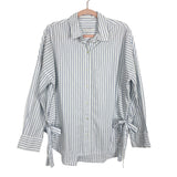 Free Assembly White/Blue Striped with Side Tie Bows Button Up- Size L