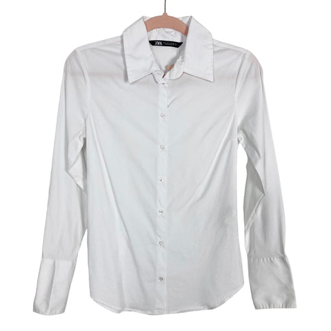 Zara White Tailored Button Up Top- Size S