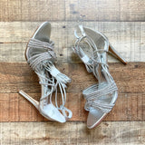 Vince Camuto Metallic Silver Leather and Rhinestones Lace Up Aimery Sandals- Size 7.5 (Brand New Condition, sold out online)