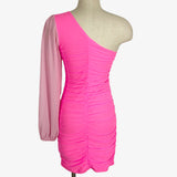 No Brand Pink One Shoulder Ruched Sides Dress- Size L