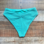 Montce Turquoise Crochet with Ruched Back Paula Bikini Bottoms- Size L (sold out online, we have matching top)