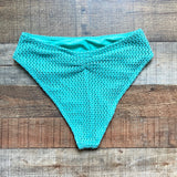 Montce Turquoise Crochet with Ruched Back Paula Bikini Bottoms- Size L (sold out online, we have matching top)