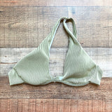 No Brand (Shein) Sage Ribbed Knit One Shoulder with Cut Out Padded Top and Cheeky Bottoms Bikini Set- Size M (sold as set)