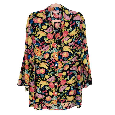 Show Me Your Mumu Black Fruit Print Button Up Cover Up- Size XS