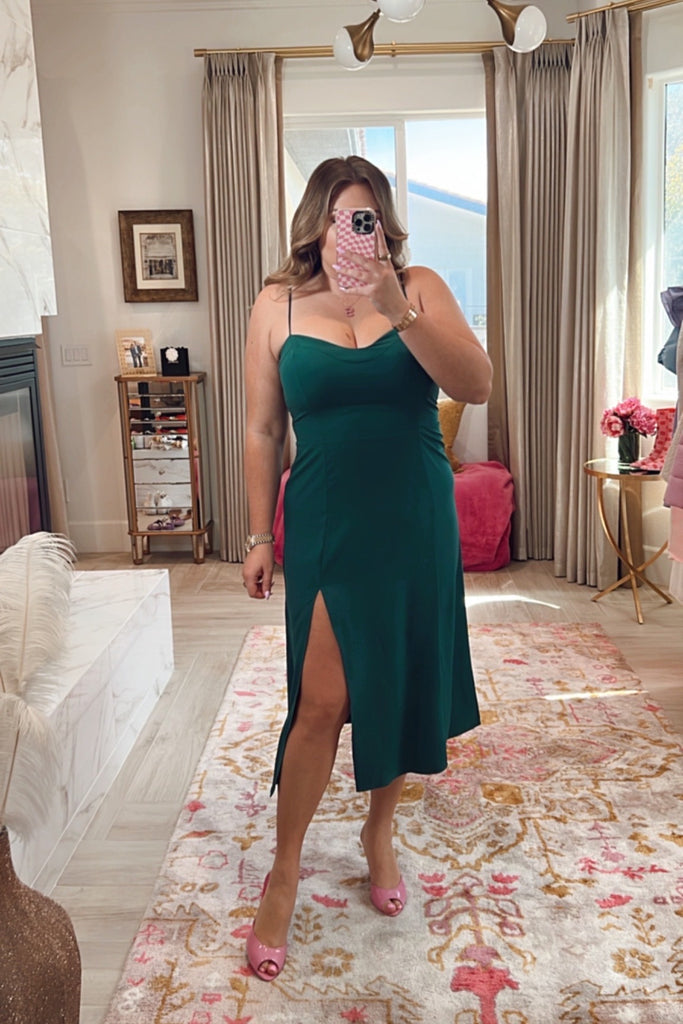 Abercrombie & Fitch Green Satin Smocked Back Front Slit Dress- Size XL The Saved Collection Abercrombie & Fitch Green Satin Smocked Back Front Slit Dress- Size XL The Saved Collection