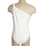Lush White Knotted One Shoulder Cut Out Bodysuit- Size L