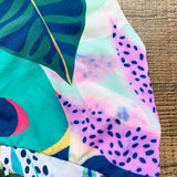 Palms Away Multi-Color Tropical Print One Shoulder Padded One Piece- Size L (sold out online, see notes)