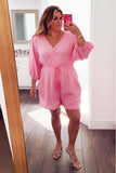 Anthropologie Pink Gauze Drawstring Romper- Size XL (sold out online)