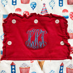 Cecil and Lou 4th of July with Monogrammed Button Butt Flap Zip Up Pajamas- Size 2T