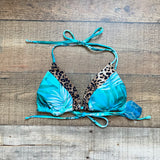 Decree Blue/Green Palm with Animal Print Detail Padded Triangle Bikini Top NWT- Size M (we have matching bikini bottoms)