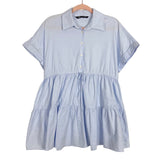 Zara Light Blue Button Front with Front Tie Tiered Dress- Size XS