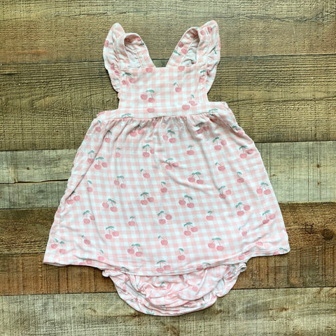 Angel Dear Pink Gingham Cherry Print Dress with Bloomers- Size 18-24M