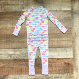 Poppy Kids Co. Multi-Color Pattern with Purple Ruffle Trim and Ruffle Butt Zip Up Pajamas- Size 18-24M