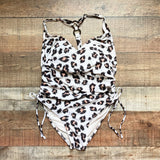 Kona Sol Cheetah with Side Drawstring Ruching and Back Tortoise Ring Detail Padded One Piece- Size L (sold out online)