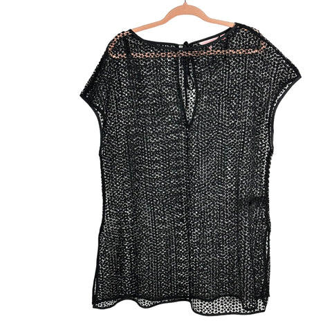 Ted Baker London Black Open Knit Crochet Boat Neck with Back Tie Cover Up- Size L