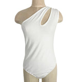 Lush White Knotted One Shoulder Cut Out Bodysuit- Size L