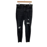 Old Navy Black Raw Hem Distressed Rockstar Super Skinny High Rise Jeans- Size 12 (Inseam 27.5”)