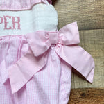 Lana Grace Pink Gingham Smocked Harper Side Bow Bubble- Size 18M (see notes)