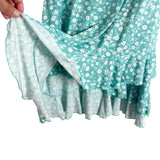 MS Basic Teal/White Floral Pattern with Faux Wrap Bottom Dress- Size L