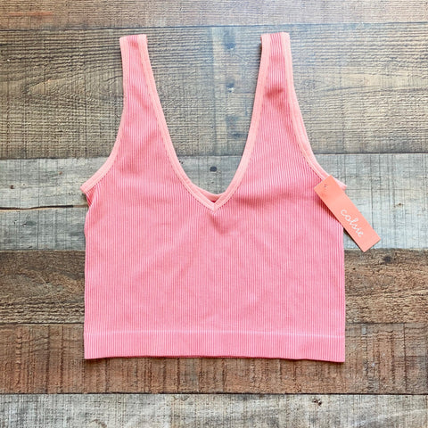 Colsie Coral Orange Ribbed Knit Cropped Tank NWT- Size S (sold out online)