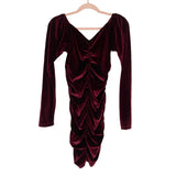 No Brand Wine Velvet Off the Shoulder Front and Back Ruched Bodycon Dress- Size L