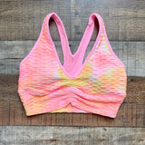 Sofia Active by Sofia Vergara Orange/Yellow/Pink Tye Dye Textured Padded Sports Bra NWT- Size M