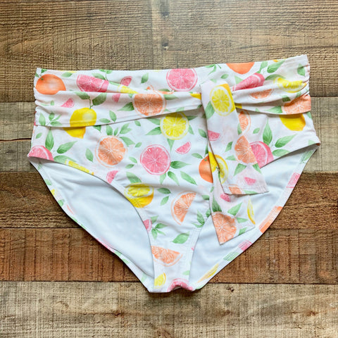 Pink Desert Citrus Print Tie Front High Waisted Bikini Bottoms- Size XL (see notes)