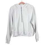 Pink Lily White Ribbed Shoulder Making it Look Easy Quarter Zip Hooded Pullover- Size L