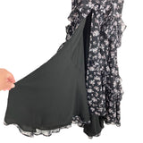 Fame & Partners Black Floral Deep V Strappy Back High Slit Dress- Size 4