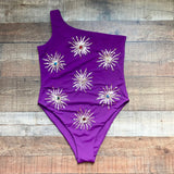 Oceanus Swimwear Eggplant Callie Crystal Embellished One Shoulder One Piece NWT- Size XL