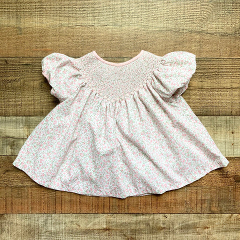 Dondolo White with Pink Floral Soft Corduroy Smocked Dress- Size 2T