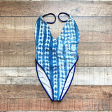 Free People Beach Navy/Beige Tie Dye Pattern with Back Tie One Piece NWOT- Size M