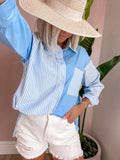Staccato Blue and White Striped Button Up Top- Size S (sold out online)