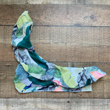 Shein Palm Leaf and Parrots Pattern One Shoulder Padded Ruffle Bikini Top- Size M (we have matching bikini bottoms)