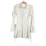 Beige Botany Ivory with Wrist Ties Tailored Button Up Shirt Dress- Size S (see notes)