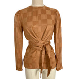 DRA Los Angeles Satin Copper Jacquard Wrapped Bodice Tie Front Top- Size S