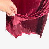 No Brand Berry Velvet Square Neckline with Faux Wrap Bottom Dress- Size L