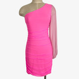 No Brand Pink One Shoulder Ruched Sides Dress- Size L