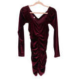 No Brand Wine Velvet Off the Shoulder Front and Back Ruched Bodycon Dress- Size L