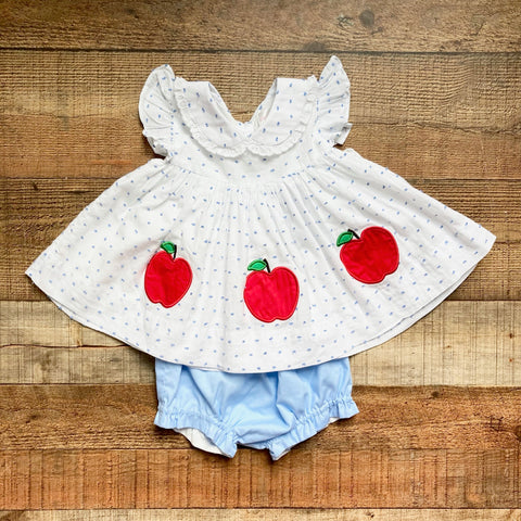 Cecil and Lou White Swiss Dot Apple Print Dress with Bloomers - Size 2T (see notes)