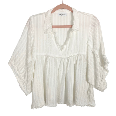 Carly Jean White Gauze Wide Sleeve with Raw Hem/Cuff Top- Size S (see notes)