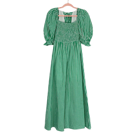 RAHI Green Gingham Smocked Bodice Dress- Size S The Saved Collection RAHI Green Gingham Smocked Bodice Dress- Size S The Saved Collection
