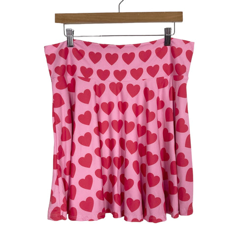 No Brand Pink and Red Heart Print Skater Skirt- Size XL